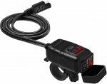 Mootorratta USB 12V laadija juhtraua k&uuml;lge QC3.0 sinine LED