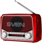 Speaker SVEN SRP-150, red (3W, Bluetooth, FM/AM/SW, USB, microSD, flashlight, battery)