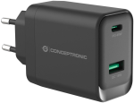 CONCEPTRONIC 2-Port GaN USB-C/A Charger 45W PD3.0 PPS Black
