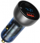 Dual Quick Charger Car Charger Baseus Particular Digital Display QC+PPS 65W (Silver)