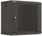 Lanberg Szafa instalacyjna rack wisząca 19" 540x350 czarna drzwi przeszklone ( flat pack)