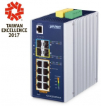 Planet Industrial L3 8-Port 10/100/1000T 802.3at PoE + 2-Port 1G/2.5G SFP + 2-Port 10G SFP+ Managed Ethernet Switch