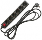 Extension cord 3,0m 6 sockets+switch, black