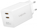 LogiLink Dual USB socket adapter 65W, 2xUSB-C, white