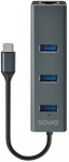 Savio AK-57 USB-C - 3 x USB-A HUB with RJ-45 Gigabit Ethernet adapter, 5000 Mbit/s, grey