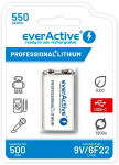 Rechargeable battery  everActive 6F22/9V Li-ion 550 mAh with USB TYPE C