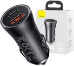 Car charger Baseus Golden Contactor Max, USB + USB-C, 60W (grey)