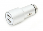 Omega car charger 2xUSB 2100mA Metal, silver (43344)