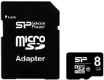 Silicon Power m&auml;lukaart microSDHC 8GB Class 10 + adapter