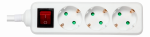 Deltaco Earthed Power Strip with Switch, 3 Sockets, 1.5m, White