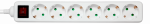 Deltaco Earthed Power Strip with Switch, 6 Sockets, 1.5m, White