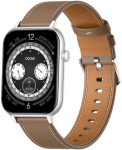 COLMI C28 Smartwatch &ndash; Silver + Brown Leather Strap