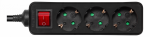 Deltaco Earthed Power Strip with Switch, 3 Sockets, 3m, Black