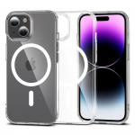 Kaitse&uuml;mbris FlexAir Hybrid MagSafe, Apple iPhone 15, l&auml;bipaistev valge MagSafe ringiga, Tech-Protect