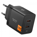 Toalaadija adapter Essential 47W Dual, 2x USB-C juhtmele, must, GaN-Pro kiirlaadimine, EE472EU, Spigen