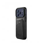 Kaitse&uuml;mbris kaarditaskuga Apple iPhone 17 Pro, must, naturaalsest nahast, MagSafe &uuml;hilduv, Mujjo