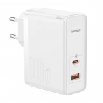 Toalaadija adapter 100W, USB-C + USB juhtmele, valge, GaN5 Pro PD 3.0 kiirlaadimine, komplektis USB-C <-> USB-C kaabel 1m, Baseus