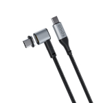 USB-kaabel USB-C otsik <-> USB-C L-kujuga magnetotsik, 2m, tumehall, 100W, punutud kaabliga, Epico