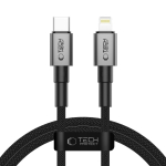 USB-kaabel USB-C <-> Apple iPhone Lightning, 1m, 27W / 3A, tumehall, punutud kaabliga, Tech-Protect