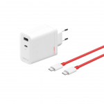 Toalaadija OnePlus SUPERVOOC 120W Dual Ports GaN, USB-A + USB-C pesaga, kaabel USB-C <-> USB-C 1m, valge/punane