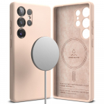 Kaitse&uuml;mbris Silicone Magnetic, Samsung Galaxy S25 Ultra, heleroosa, MagSafe &uuml;hilduv, Ringke