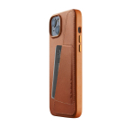 Kaitse&uuml;mbris kaarditaskuga Apple iPhone 15 Plus / 14 Plus, helepruun, MagSafe, naturaalsest nahast, Mujjo