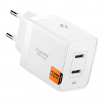 Toalaadija adapter Essential 47W Dual, 2x USB-C juhtmele, valge, GaN-Pro kiirlaadimine, EE472EU, Spigen