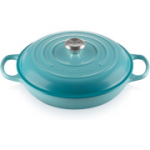 Le Creuset Signature emailitud malmist madal pajaroog kaanega, 30 cm, 3,2 l, t&uuml;rkiissinine, 21180301702430