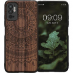 Kwmobile puidust &uuml;mbris, mis &uuml;hildub Xiaomi Redmi Note 10 5G-ga - India p&auml;ikese tumepruun