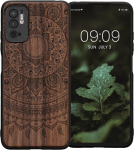 Kwmobile puidust &uuml;mbris, mis &uuml;hildub Xiaomi Redmi Note 10 5G-ga - India p&auml;ikese tumepruun