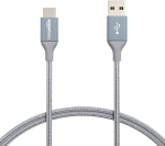 nailonist punutud USB-C - USB-A 2.0 kaabel, 480 Mbps, tumehall.