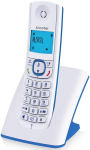 Alcatel F530 juhtmevaba telefon k&otilde;nede blokeerimise funktsiooniga, valjuh&auml;&auml;ldi ja kaks kiirvaliku nuppu, valge/sinine (patareid ei kuulu komplekti)