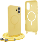 Silikoonist telefoni&uuml;mbris rihmaga iPhone 16 Plus jaoks, MagSafe&rsquo;iga &uuml;hilduv, kollane