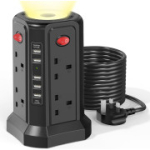 5 M Pikendusjuhe USB Pesade Ja &Ouml;&ouml;valgusega (13A 3250W), 5 USB Pesa Ja 8 Pesaga Torn (UK Pistikupesad)