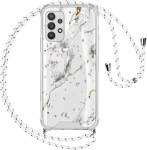 Vauki Crossbody &uuml;mbris Samsung Galaxy A32 4G, rihmaga, marmorne disain, 6,4 tolli, valge