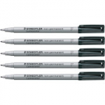 STAEDTLER Lumocolor mittep&uuml;siv marker vees lahustuva tindiga, 5 musta pliiatsit