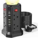 5 M Pikendusjuhe USB Pesade Ja &Ouml;&ouml;valgusega (13A 3250W), 5 USB Pesa Ja 8 Pesaga Torn (UK Pistikupesad)
