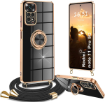 Mobiiltelefoni silikoonist &uuml;mbris Redmi Note 11 Pro jaoks rihmaga 360&deg; hoidikuga alus kriimustuskindel, must