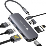 NOVOO USB-C Hub 8-&uuml;hes USB-C kuni HDMI adapter 4K 60Hz, 3 &times; USB 3.0, Gigabit Ethernet, Type-C PD 100W laadimine, SD ja Micro SD