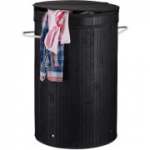 Relaxdays &uuml;mmargune bambusest pesukorv 65 l hingedega kaanega, l&auml;bim&otilde;&otilde;t 40 cm, must