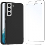 &Uuml;mbris Samsung Galaxy S22 jaoks &ndash; &otilde;huke silikoonmust, 2 x karastatud klaasist kriimustusvastane kaitse