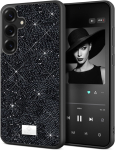 BEZ mobiiltelefoni &uuml;mbris Samsung Galaxy S25 jaoks, s&auml;rav Glitter disain, Sparkle Diamond Crystal Bling &uuml;mbris koos Bling & Co.-ga, Jet Black