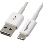 Amazon Basics USB-C - USB-A 2.0 kiirlaadimiskaabel, 480 Mbps, 1,8 m, valge.