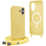 Silikoonist telefoni&uuml;mbris rihmaga iPhone 16 Plus jaoks, MagSafe&rsquo;iga &uuml;hilduv, kollane