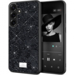 BEZ mobiiltelefoni &uuml;mbris Samsung Galaxy S25 jaoks, s&auml;rav Glitter disain, Sparkle Diamond Crystal Bling &uuml;mbris koos Bling & Co.-ga, Jet Black