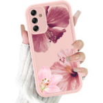 Mobiiltelefoni &uuml;mbris Samsung Galaxy A55 5G 6.5-tollisele mudelile, esteetiline roosade lillede mustriga disain, silikoonist TPU kaitseraam