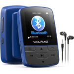 WOLFANG MP3-m&auml;ngija Bluetooth 5.2-ga, spordiklambriga, mini suurusega, 28 g kaaluga, FM-raadio, diktofon, juhtmega k&otilde;rvaklapid komplektis (sinine)