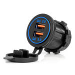Veekindel telefonilaadija sinise LED-valgustusega, 2xUSB QC3.0 12/24V AMIO-04218
