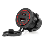 Veekindel telefonilaadija punase LED-valgustusega, 2xUSB QC3.0 12/24V AMIO-04221