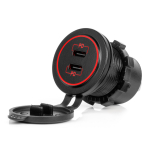 Veekindel telefonilaadija punase LED-valgustusega, 2xUSB-C 12/24V AMIO-04223